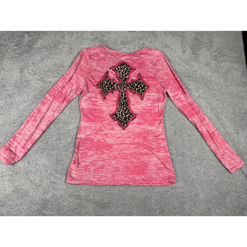 Velvet Stone Top Women XL Pink  Leopard Cross Long Sleeve Burnout Y2K Edgy